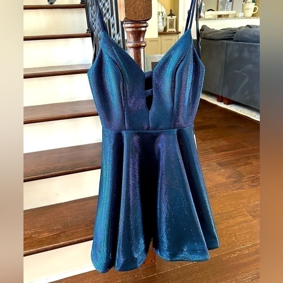 B Darlin-Shimmer flair dress. Navy metallic-1/2 juniors-NWT - Picture 6 of 7